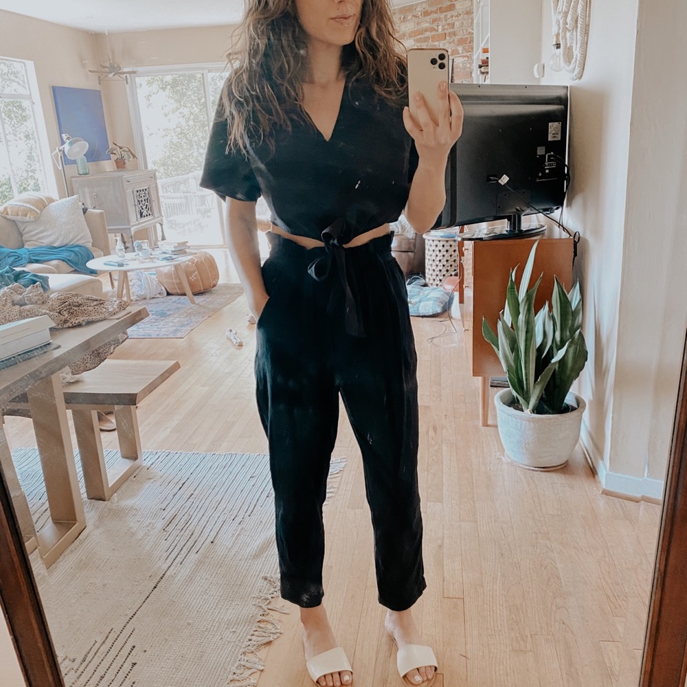 Black Two-Piece Crop Top and Pants